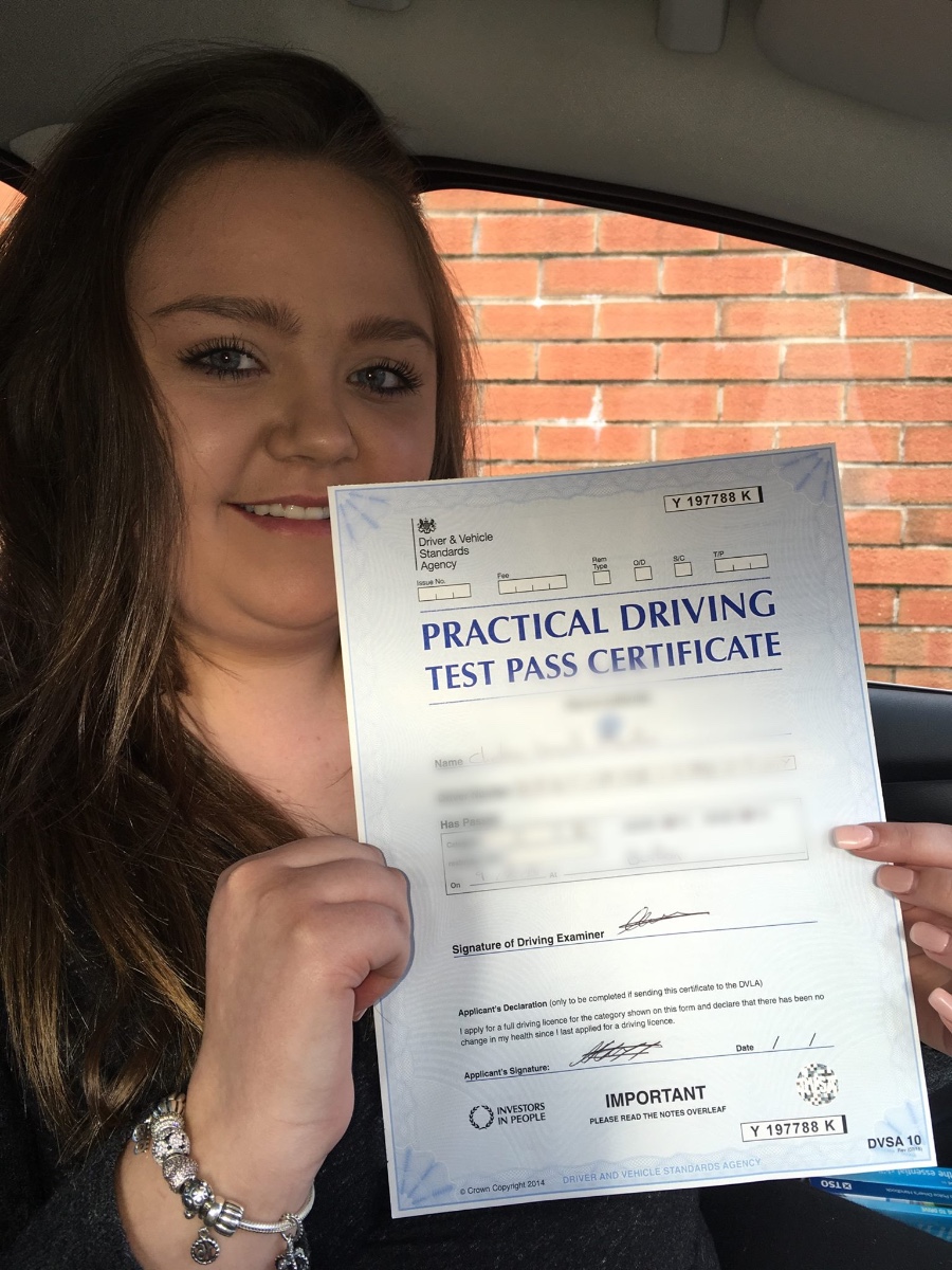 Huge congratulations to Chelsea Martin who passed her Driving test at Burton this afternoon. Been a joy teaching you Chelsea and very pleasing to see you become a confident driver. Enjoy your new Car and the extra freedom but always remember to stay safe ?