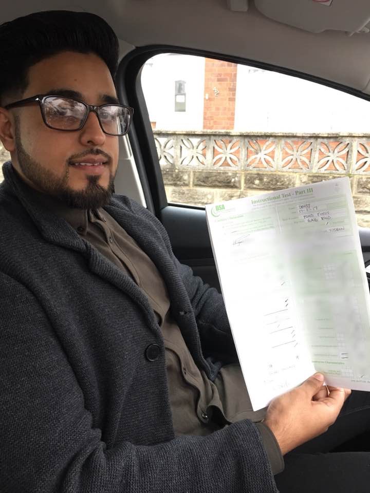 Huge congratulations to Hamza on passing his Part 3 this morning at Alvaston test Center. It has been an absolute pleasure training you and a new record for me just 7 weeks and 24 hours of training and a first time pass. I told you it be a successful attempt, even with those nerves. Enjoy your new career and remember I'm at the end of a phone if needed.