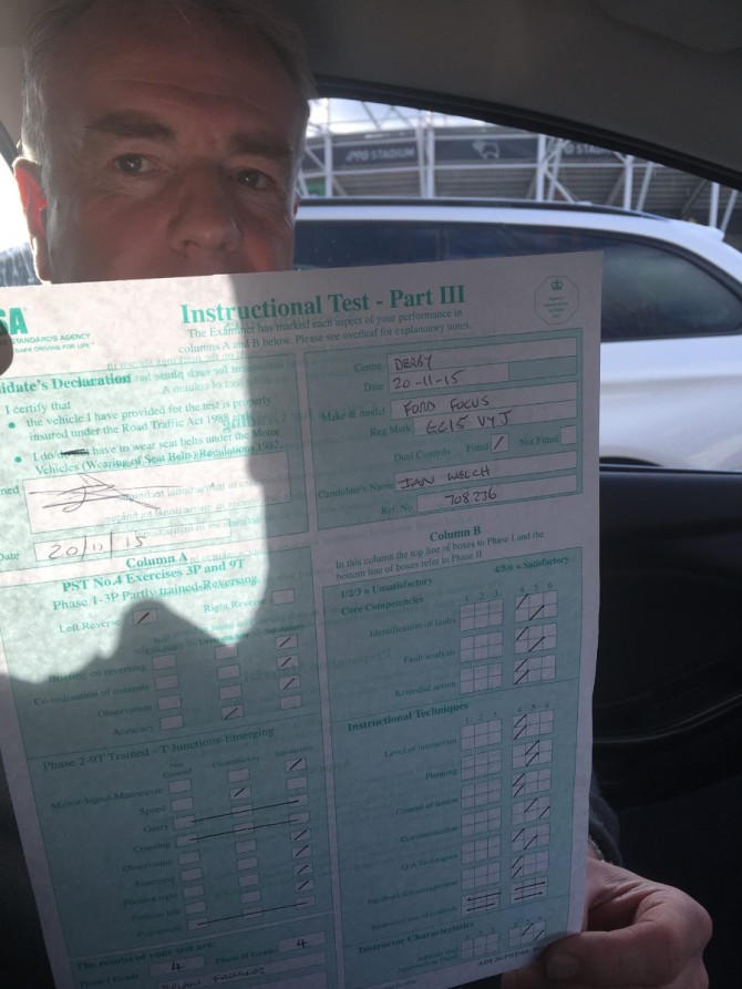 Congratulations to Ian Welch on another first time pass at part 3. Enjoyed watching you work from the back seat and really pleased to see you pass. Thank you for the wine so I will celebrate with you. Enjoy your new career Ian it's been a pleasure helping you with all three parts and look forward to seeing you on the road. Remember I am only a phone call away if you need any help or advice ?