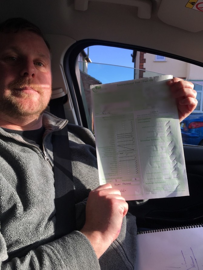 Congratulations to David Green who passed his Part 3 at Alverston, Derby this afternoon at the first attempt. It was great to sit and watch from the back all the hard work you have put in, fall nicely into place. A great result and you will undoubtedly make a great ADI it's been a pleasure helping you on your journey. Stay in touch, enjoy your new career and remember I'm always at the end of a phone