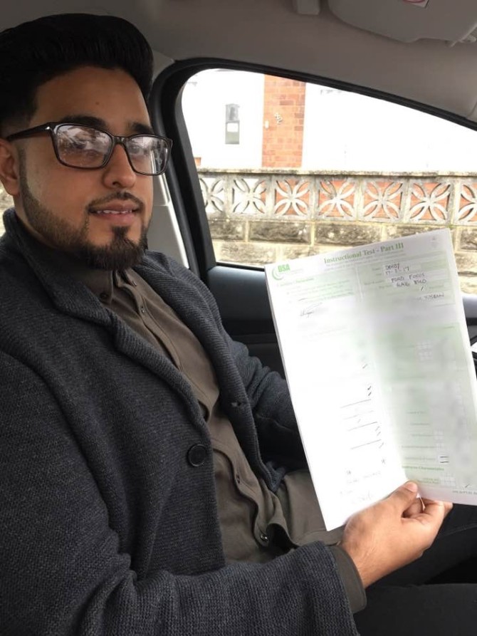 Huge congratulations to Hamza on passing his Part 3 this morning at Alvaston test Center. It has been an absolute pleasure training you and a new record for me just 7 weeks and 24 hours of training and a first time pass. I told you it be a successful attempt, even with those nerves. Enjoy your new career and remember I'm at the end of a phone if needed.