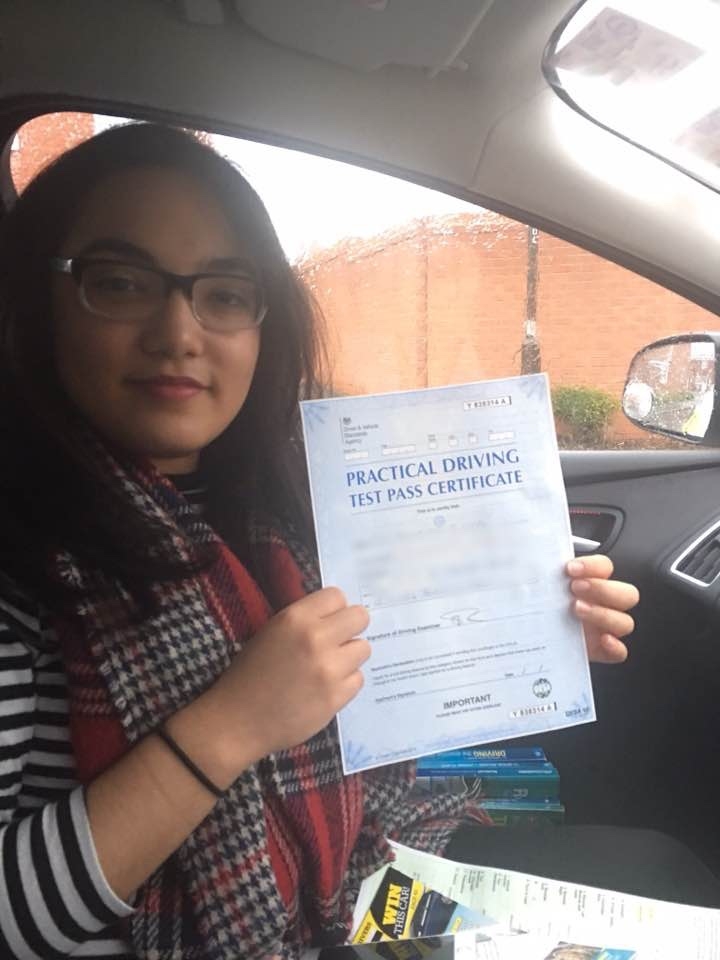 Congratulations to Regina Cerbo on passing her driving test this afternoon at Burton upon Trent at the first attempt and just two driver faults. Really pleased for you especially as you have had to wait so long, firstly due to a long waiting time for available dates and then the cancellation due to an examiner being ill. Enjoyed helping you on your journey, wish you all the best for the future and hope you have a great Xmas.